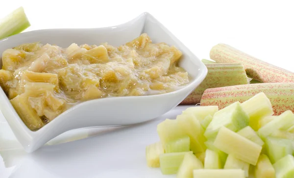 Dessert of stewed rhubarb — Stock Photo, Image