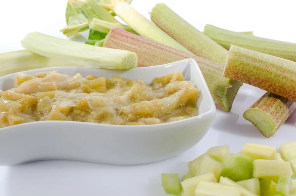 Dessert of stewed rhubarb — Stock Photo, Image