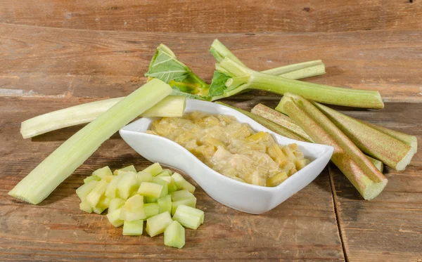 Dessert of stewed rhubarb — Stock Photo, Image