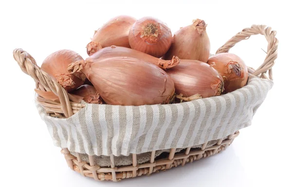 Basket full of fresh shallots — Stock Photo, Image