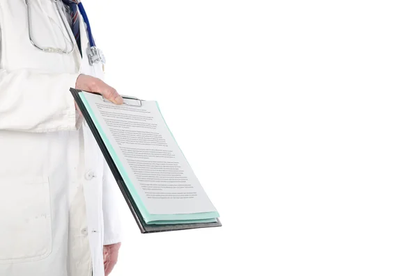 Doctor showing a document on a clipboard — Stock Photo, Image