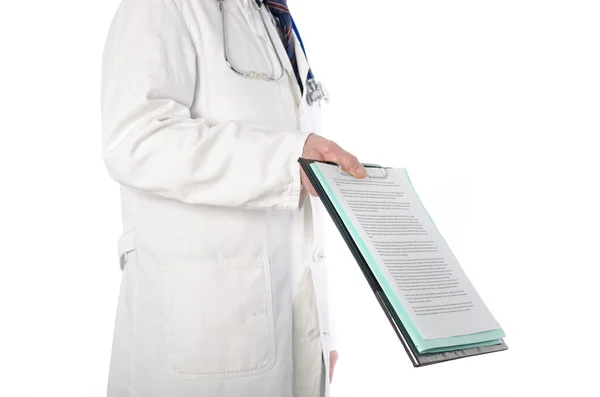 Doctor showing a document on a clipboard — Stock Photo, Image