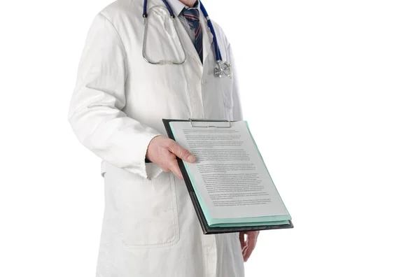 Doctor showing a document on a clipboard — Stock Photo, Image