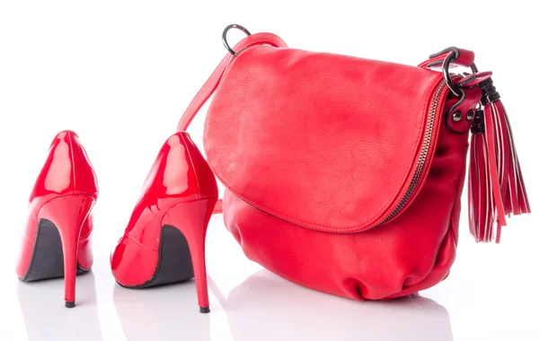 Red handbag and high heel shoes — Stock Photo, Image