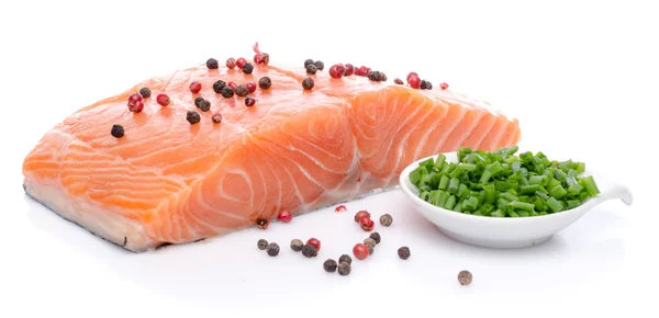 Fresh raw salmon fillet with herbs and spice — Stock Photo, Image