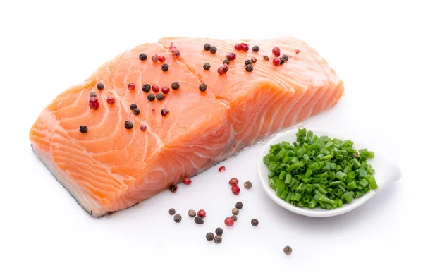 Fresh raw salmon fillet with herbs and spice — Stock Photo, Image