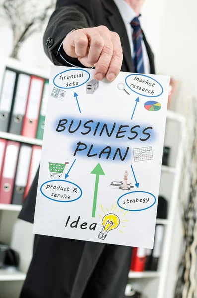 Uomo d'affari che mostra il business plan — Foto Stock