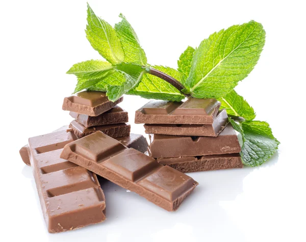 Cuadrados de chocolate con menta fresca — Foto de Stock