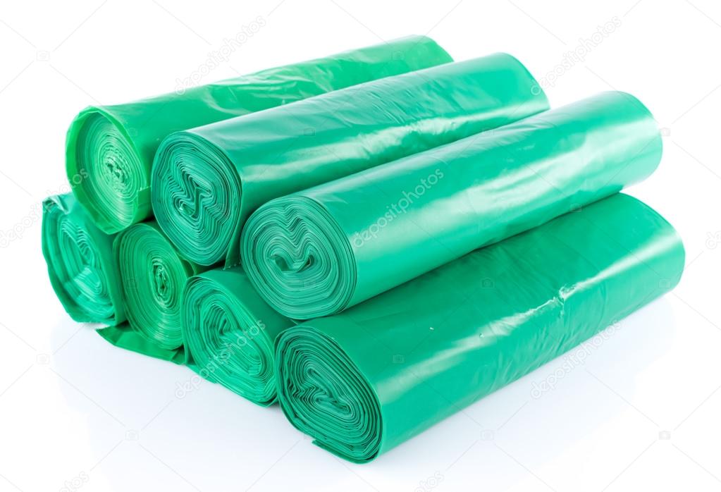 Stack of green garbage bags