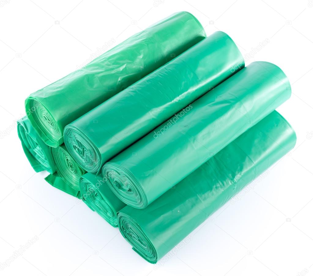 Stack of green garbage bags