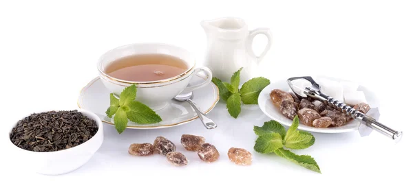 Összetétele egy csésze tea és a különböző összetevők — Stock Fotó