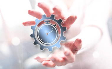 Arka planda bir kadının elleri arasındaki zaman yönetimi kavramı