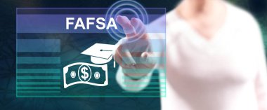 Kadın parmaklarıyla dokunmatik ekranda Fafsa konseptine dokunuyor.