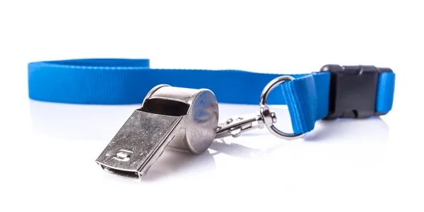 Metal whistle with blue lanyard — Stock Photo, Image