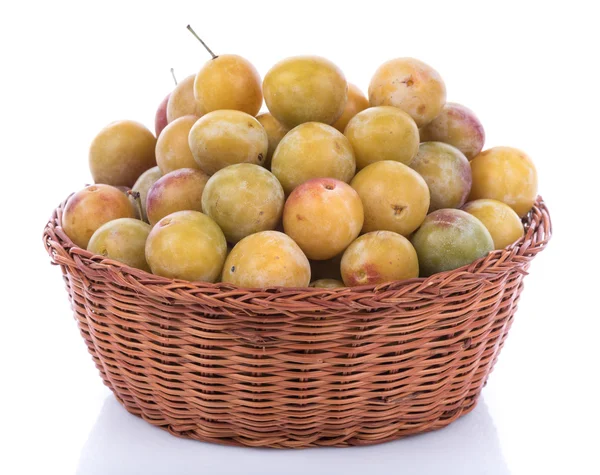 Basket full of fresh mirabelles — Stock Photo, Image