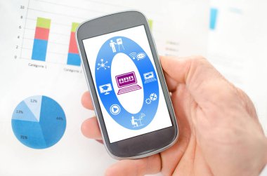 Akıllı telefondaki giyim konsepti elle tutulur.