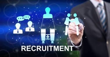 Stylus kalemle dokunmatik ekranda bir işe alma kavramına dokunan adam.