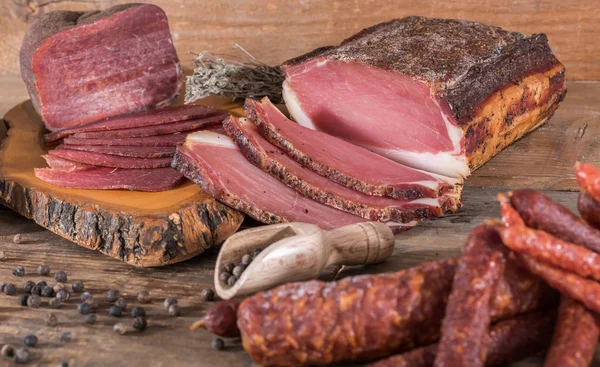 Smoked meats and sausages — Stock Photo, Image