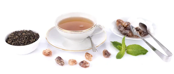 喝杯茶干绿茶与水晶糖 — 图库照片