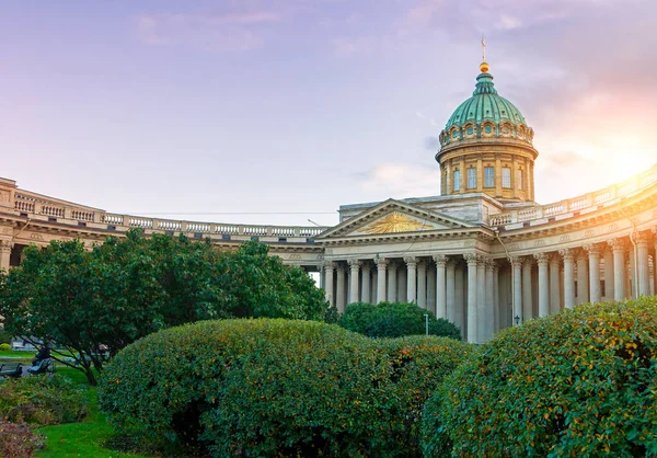 Kazan Cathedral in Saint Petersburg, Russia -one of the largest churches of St. Petersburg, made in the Empire style. Sunset view of Saint Petersburg landmark under soft evening sunshine