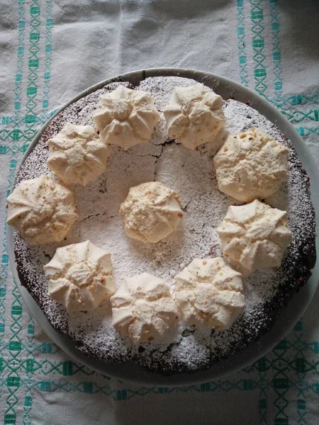 Una Gustosa Fresca Torta Cioccolato Pere Appena Cotta Pronta Essere — Foto Stock