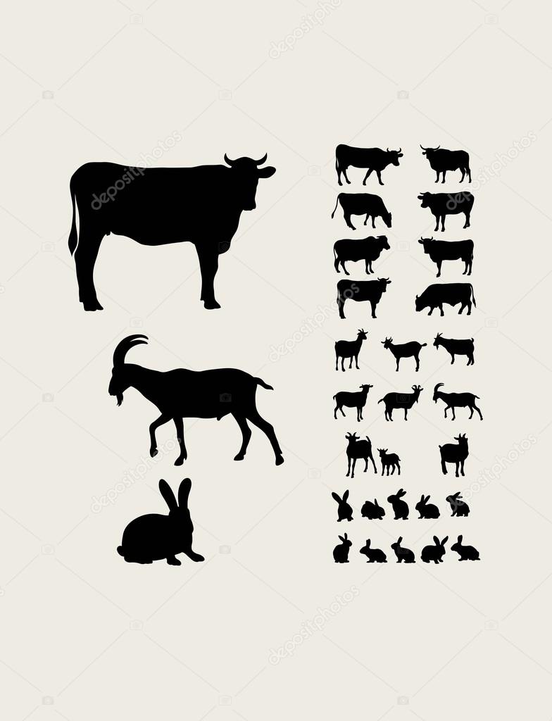 Cow, Goat and Rabbit Silhouettes, art vector design