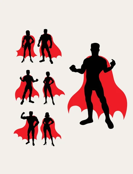 Couple Superhero Silhouettes — Stock Vector