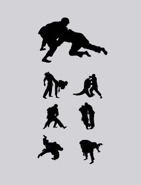 Judo Set güreşçiler Silhouettes