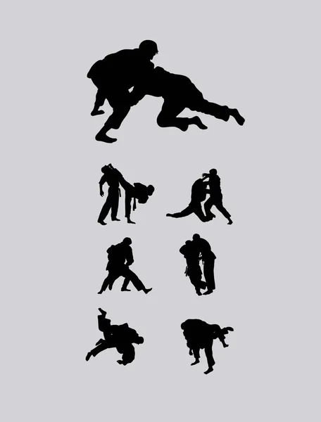 Judo Set lottatori Silhouette — Vettoriale Stock