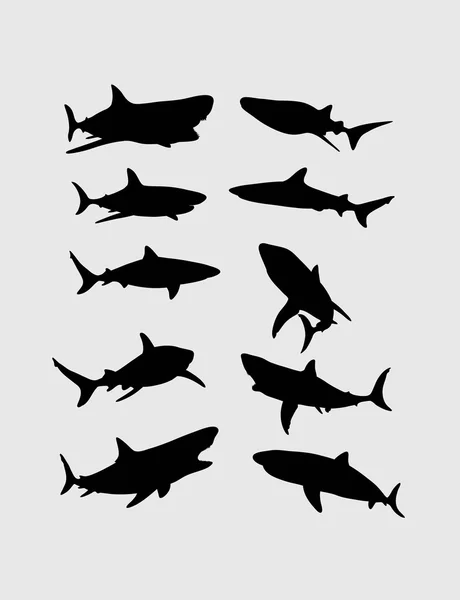 Conjunto de silhuetas de tubarão — Vetor de Stock