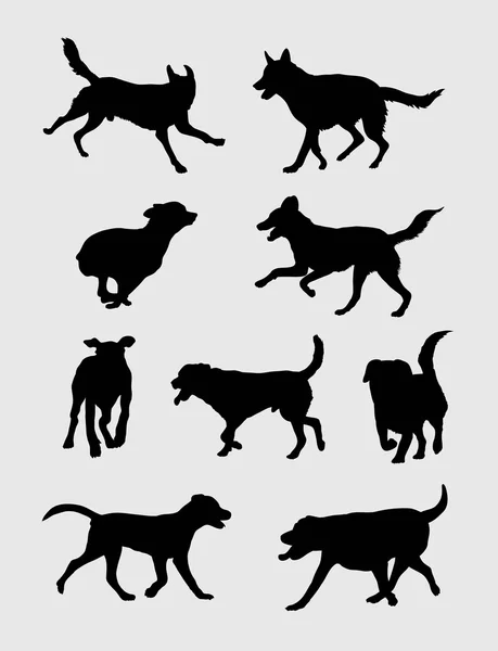 Köpek çalışan Silhouettes — Stok Vektör