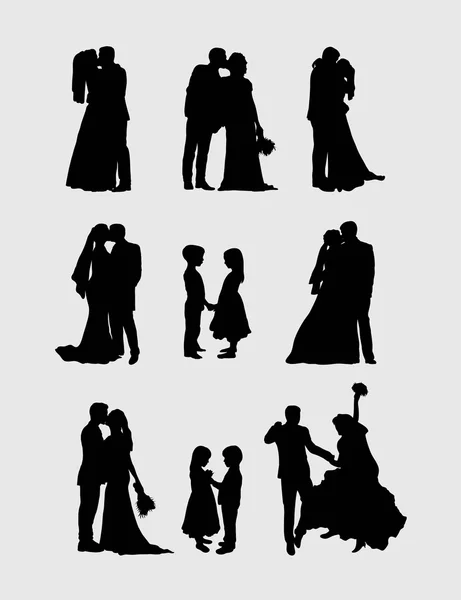 Silhouetten von Hochzeitspaaren — Stockvektor