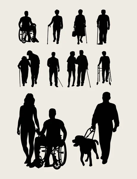 残疾人和老年人的剪影 — 图库矢量图片