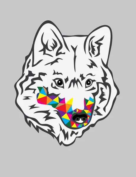 Regenboog Wolf hoofd — Stockvector