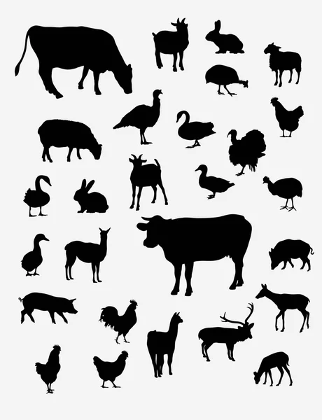 Siluetas vectoriales de animales de granja — Vector de stock