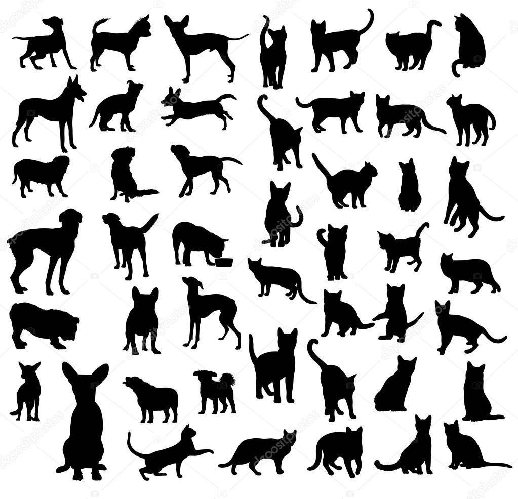 Cat and Dog Set, art vector silhouettes design