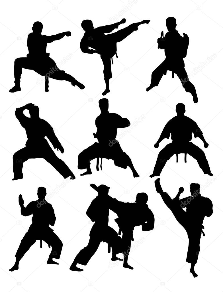 Jiu-jitsu and judo wrestlers vector silhouettes