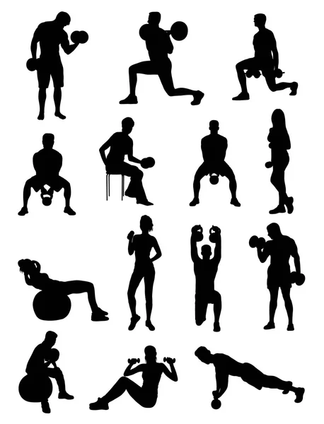 Dumbbell Exercises Silhouettes — Stock Vector