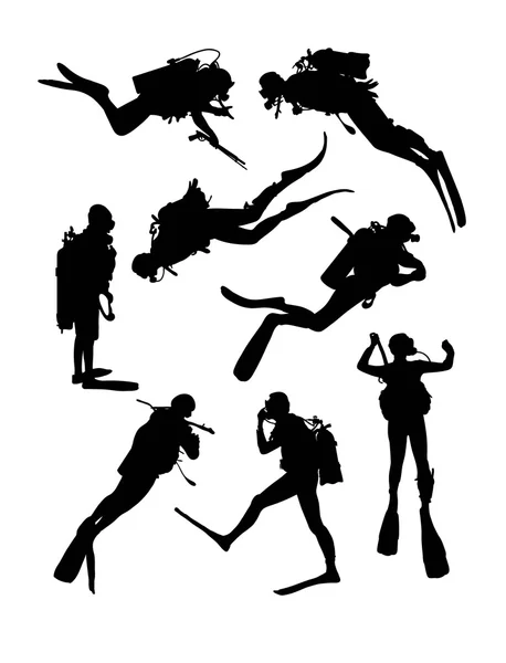 Scuba diving silhouetten — Stockvector