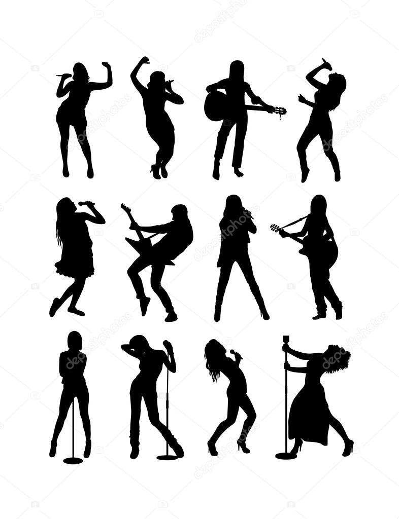 Guitarist and Singer Silhouettes, art vector design