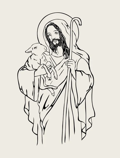 Dibujo del Buen Pastor Sketch — Vector de stock