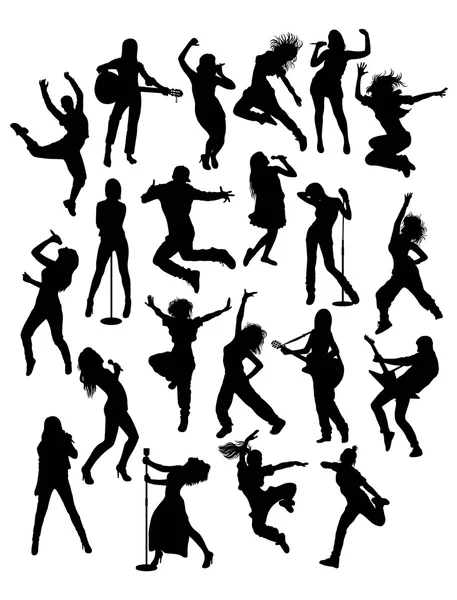 Activiteit mensen, zanger, gitarist Hip Hop en Modern danseres silhouetten — Stockvector