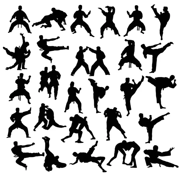 Karate Martial Arts Sport Silhouettes — Stock Illustration Karate Martial Arts Sport Silhouettes Royalty Free Stock Vectors