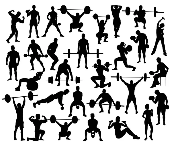 Sport silhouet van gewichtheffen en Bodybuilding — Stockvector