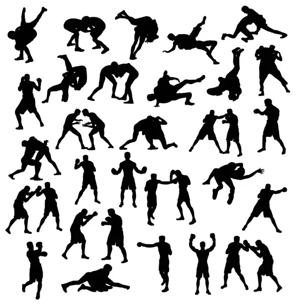 Activités silhouette Sports Lutte et boxe — Image vectorielle