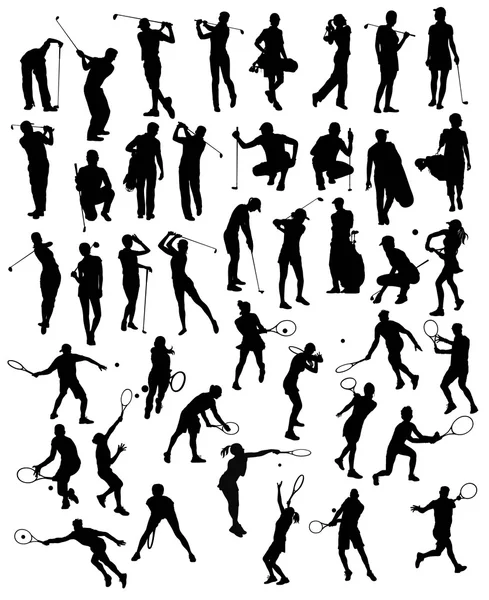 Silhouettes Sport de Tennis et Golf Activité — Image vectorielle