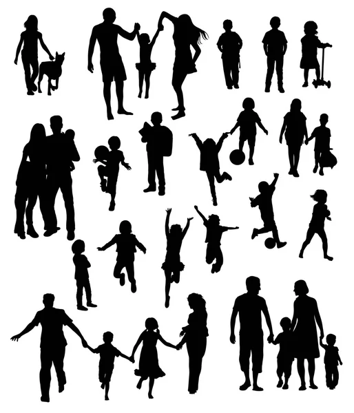 Activités silhouette Parents et enfants Jouer — Image vectorielle