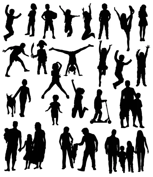 Silhouettes de jeux et d'activités pour enfants — Image vectorielle