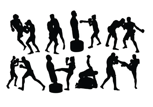 Actividades Silueta Deportes Lucha Boxeo Diseño Vectores Arte — Vector de stock