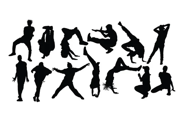 Hip Hop Dance Människor Silhuetter Konst Vektor Design — Stock vektor